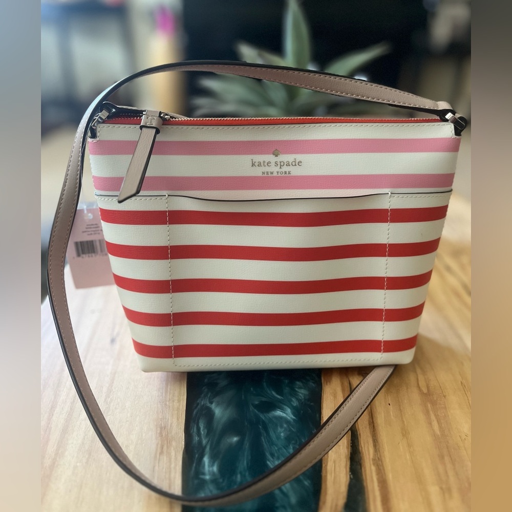 Kate Spade NWT Patrice Tropical Striped Pink and Coral Crossbody Bag